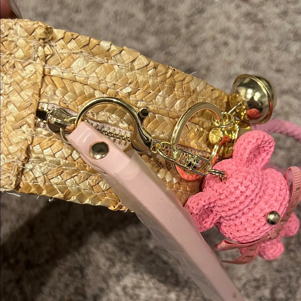 Miu Miu Straw Circle Bag with Pink Bear Charm - Picture 6 of 6